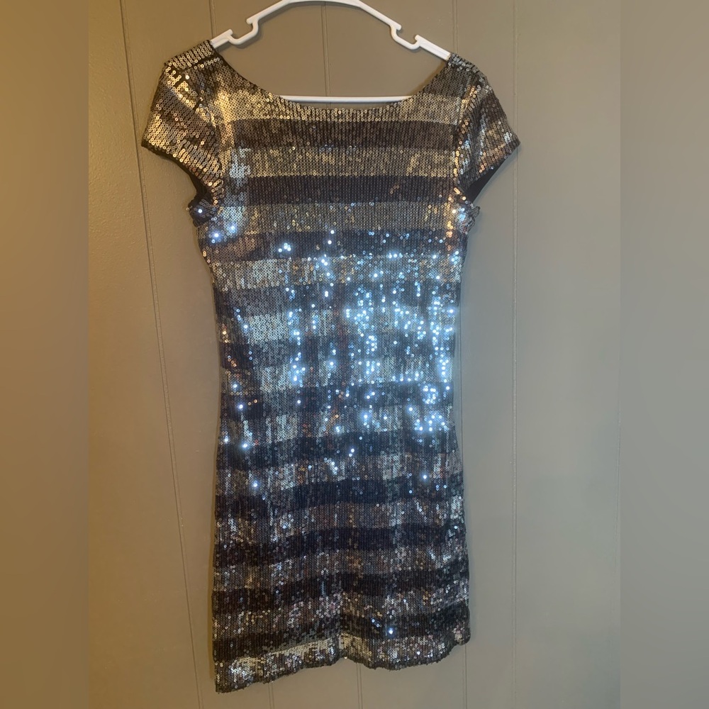 White House Black Market Shimmering Silver Mini Dress